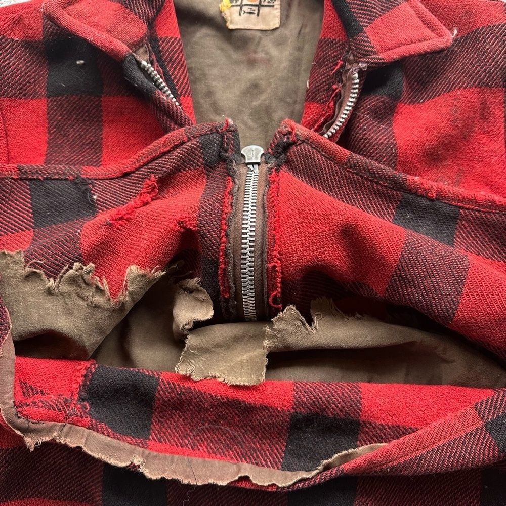 1960s Wool Plaid Red Black Jacket Large Talon Double Zipper Vintage - Picture 8 of 8